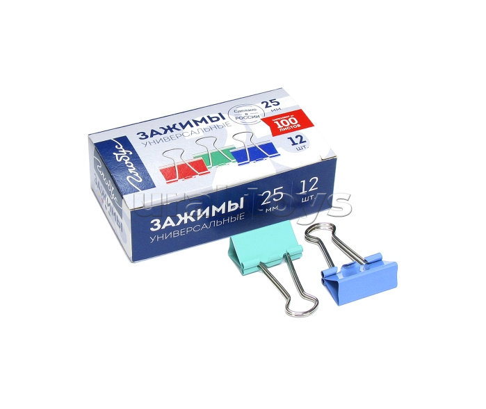 Зажимы для бумаг 25 мм 12 шт., цветные