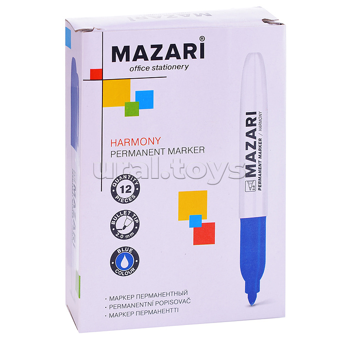 Маркер перманентный Harmony, синий, пулевидный наконечник, ширина линии письма 2мм, картонная упаковка
