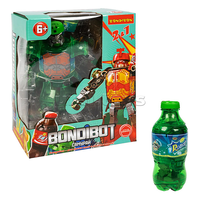 Трансформер бутылка-робот 2в1 "Самурай" ВОХ 17,5х22,5х10,5см, цвет зелёный