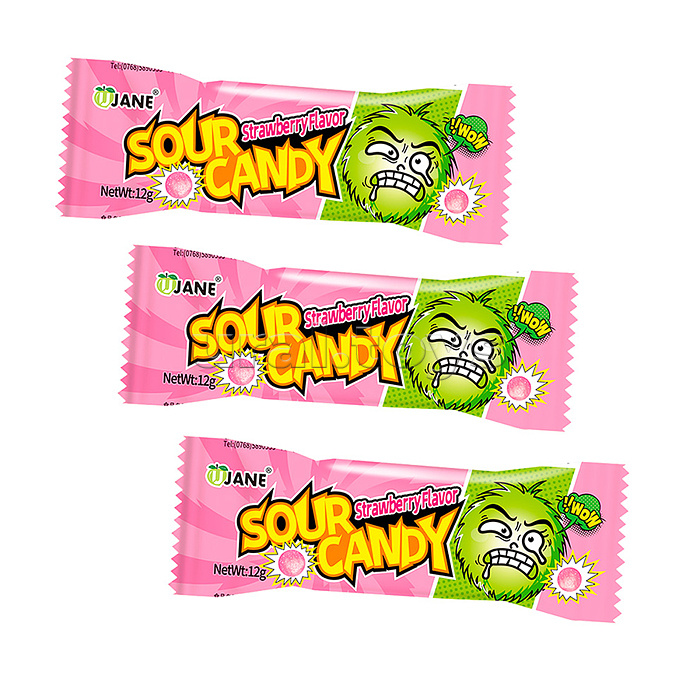 Леденцы кислые Sour Candy Mini 12 г, в пластиковом пакете, клубника