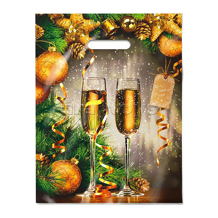 Пакет ПЭ с вырубной ручкой 31х40см (60) "Звон бокалов" НГ ламинированный