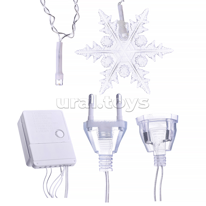 Электрогирлянда-занавес "Снежинки" 3м, 96 ламп, светодиодная, цвет: теплый белый
