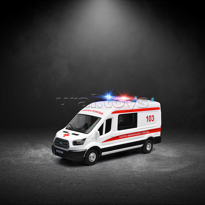 Машина пластик свет-звук Ford transit скорая 22,5 см, двери, 4 кнопки