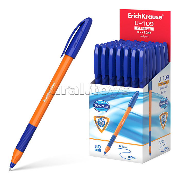 ТОП Ручка шариковая U-109 Orange Stick&Grip 1.0, Ultra Glide Technology, цвет чернил синий