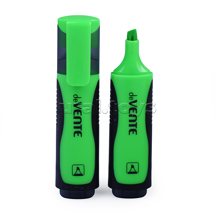 Маркер-выделитель зеленый, плоский корпус с каучуковыми вставками, с клипом, скошенный наконечник