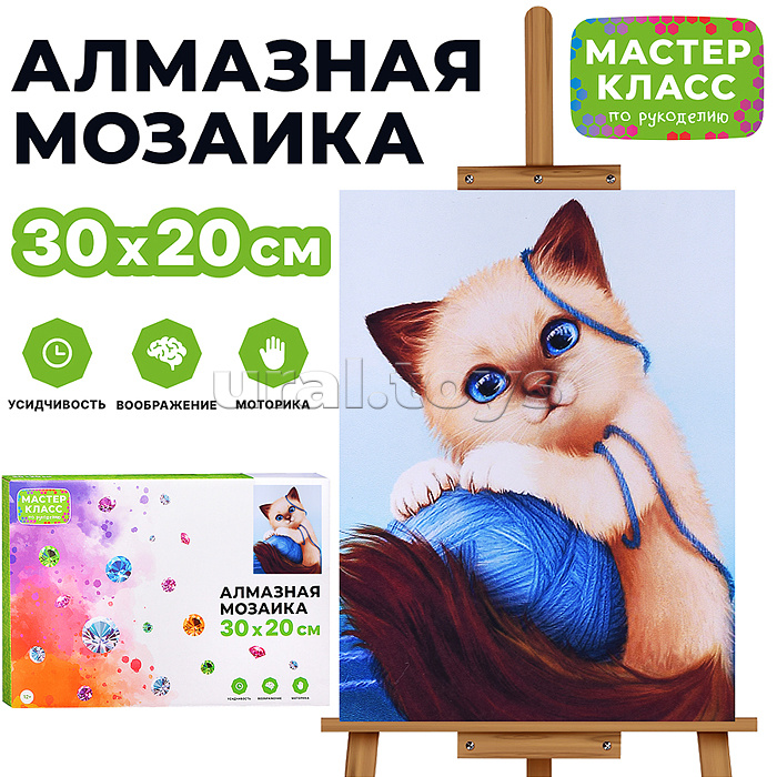Мозаика алмазная "Котик с клубочком" 20*30см.