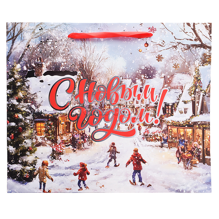 Пакет подарочный новогодний "Winter Wonderland" 26х13х32 см, Золотая сказка, фольга