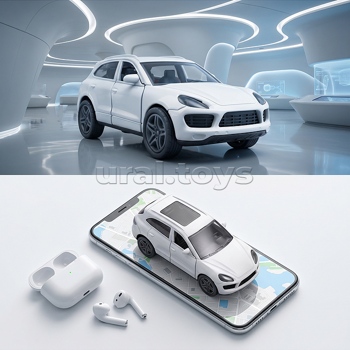 Белая инерционная машинка с люком на крыше die-cast , 1:32