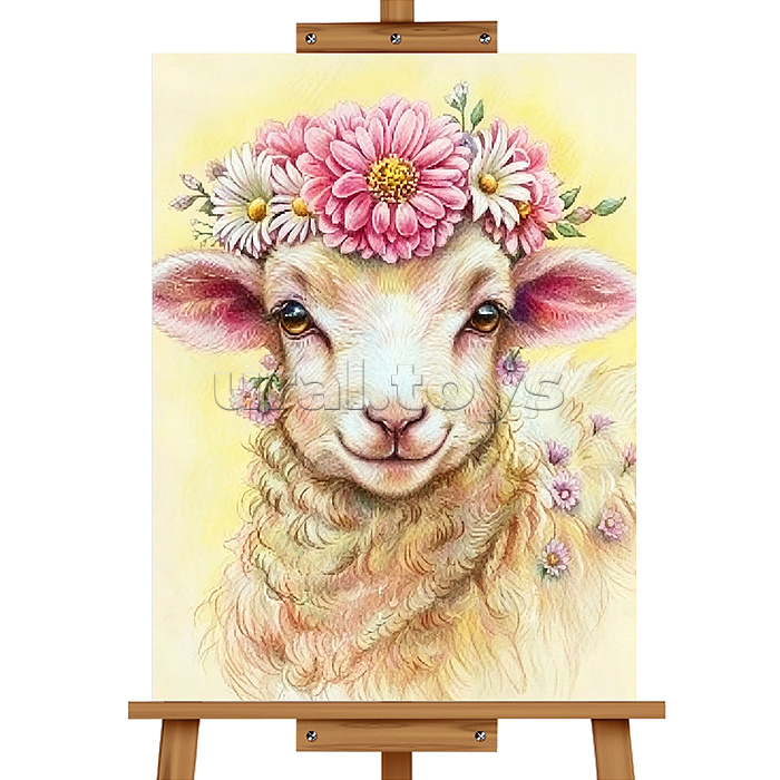 Картина по номерам "Овечка в венке из цветов" 40*30 см.