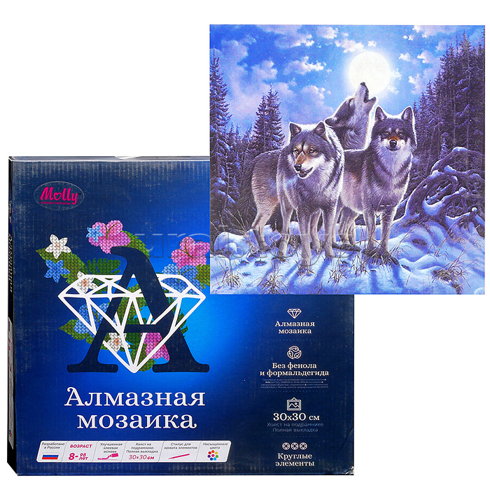 Алмазная мозаика 30х30 "Ночное трио"