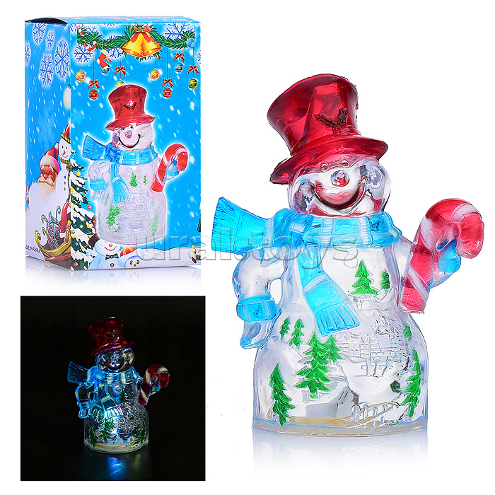 Снеговик светящийся 12см, с елочкой и фонариком, в коробке