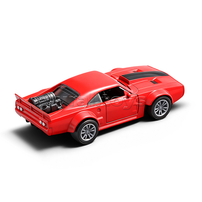 Красная с чёрной полосой инерционная машинка die-cast , 1:32