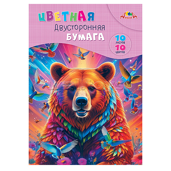 Бумага цветная двухсторонняя А4, 10 л., 10 цв."Яркий медведь"