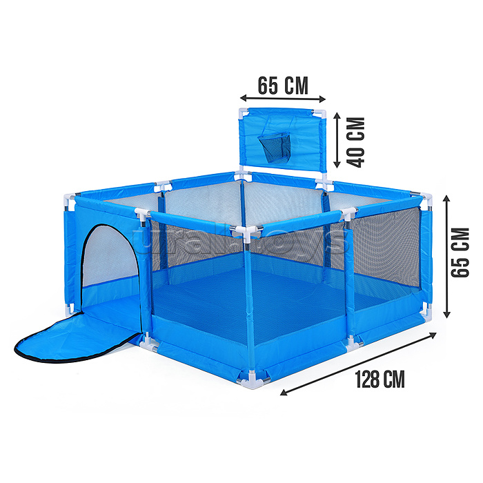 Манеж детский квадратный с баскетбольным кольцом (128*128*65) цвет синий