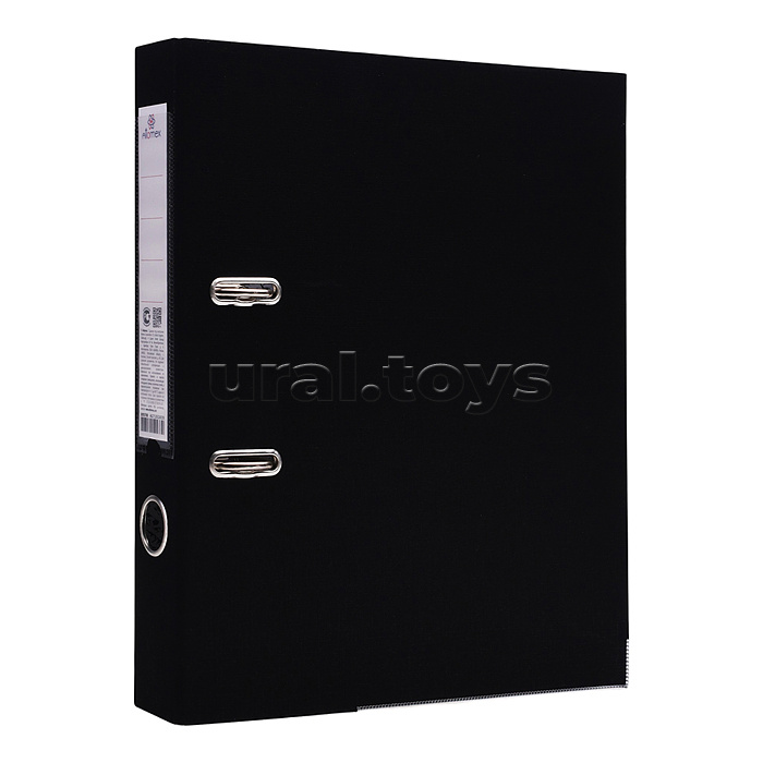 Папка с арочным механизмом "Attomex" A4 50 мм, покрытие PVC, собранная, c металлической окантовкой нижней кромки, наварной карман с этикеткой, запечатка форзаца, черная