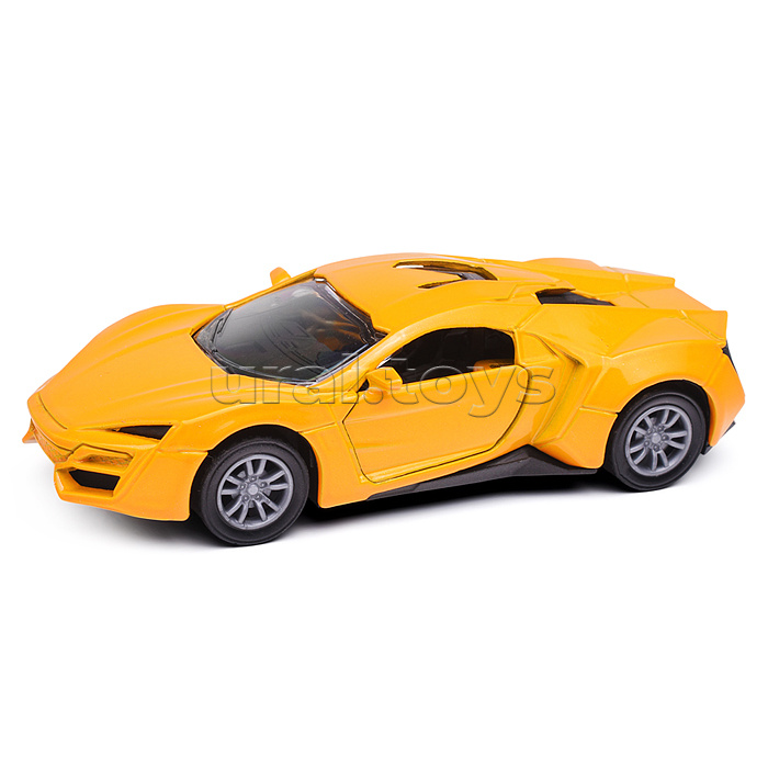 Жёлтая инерционная спортивная машинка die-cast,1:32, открывающиеся двери