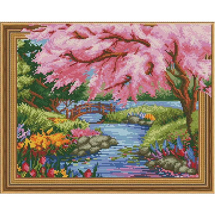 Алмазная мозаика 3D с нанесенной рамкой 40х50 "Весна в разгаре" (35 цветов)