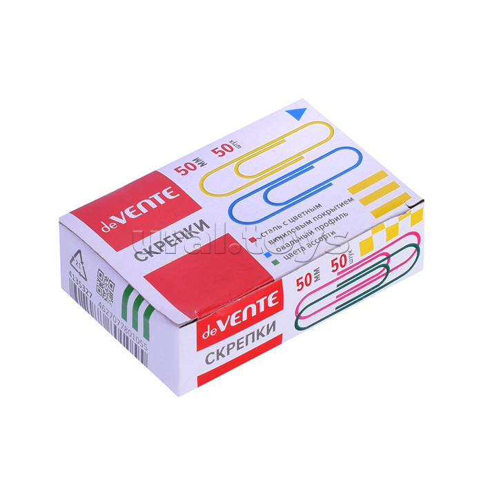 Скрепки металлические, овальные цветные 50 мм, 50 шт в картонной коробке Скрепки металлические, овальные цветные 50 мм, 50 шт в картонной коробке