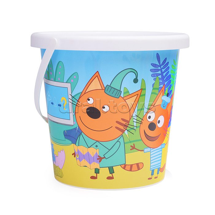 Песочный набор "Три кота" №14: Ведро с наклейкой, лопатка №5, грабельки №5, лейка малая №4