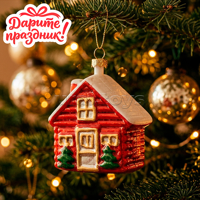 Елочное украшение "Домик с ёлочками"  (8*5*9.5см)