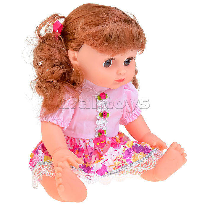 Кукла "Алина" озвуч. в платье с цветами, в рюкзаке