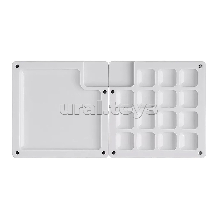 Палитра для красок "Art" пластиковая, размер в закрытом виде 7,5x7,5x1,5см, размер в открытом виде 15x7,5x0,75см, с магнитным замком, с зажимом для крепления к планшету, скетчбуку, в картонной коробке