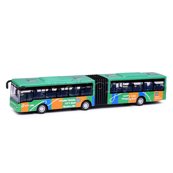 Автобус металлический городской с гармошкой, инерционный, масштаб 1:64 (зеленый)