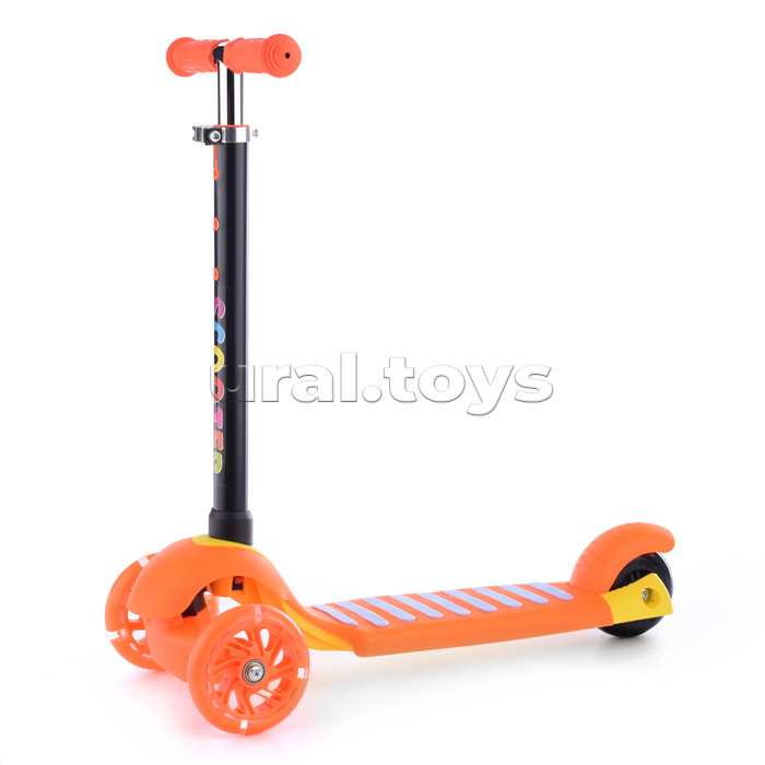 Самокат 3-х кол., оранжевый, светящиеся колёса, PU, ABEC 7, в коробке