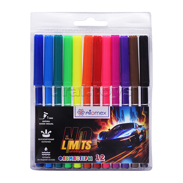 Фломастеры "No Limits" 12 цветов с вентилируемым колпачком, в пластиковом блистере