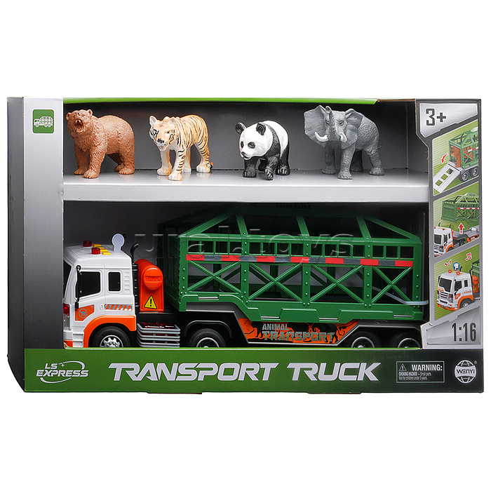 Машина "Трейлер" для перевозки животных, 1:16 (свет, звук) в коробке