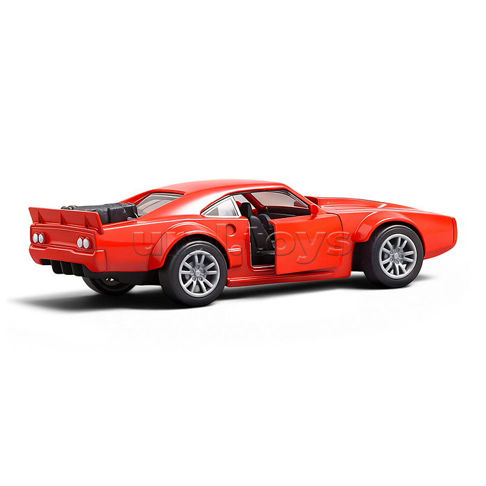 Красная с чёрной полосой инерционная машинка die-cast , 1:32
