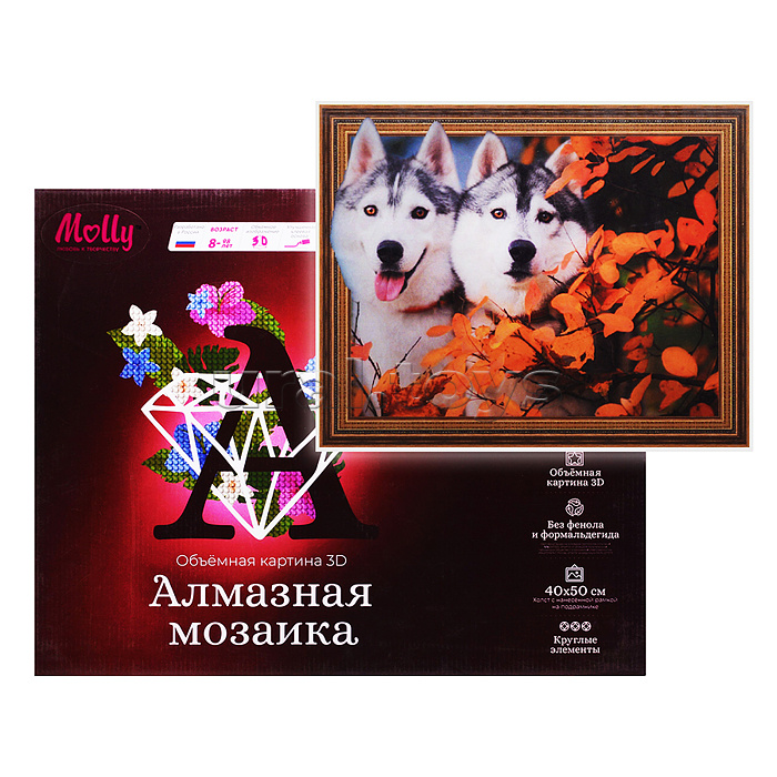 Алмазная мозаика 3D с нанесенной рамкой 40х50 "Всегда вместе" (30 цветов)