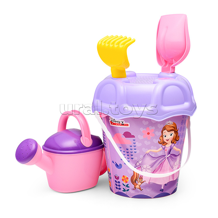Набор Disney «София Прекрасная» №3: ведро большое с наклейкой, ситечко большое №3, лопата №6, грабли №6, лейка №8