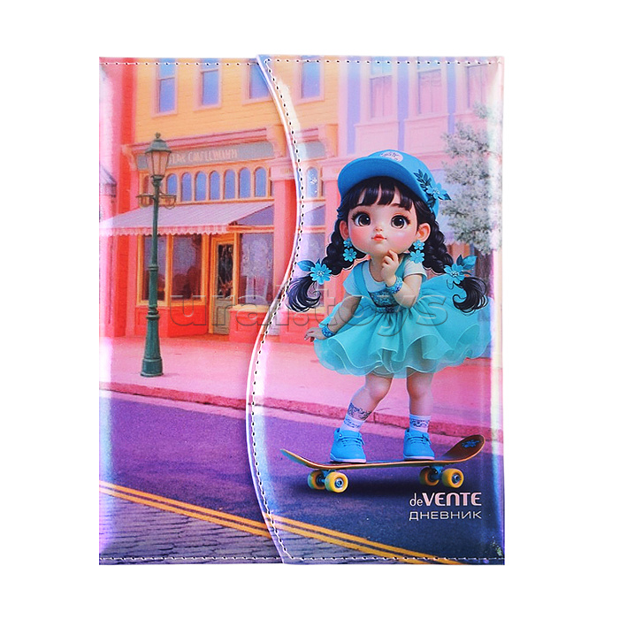 Дневник 1-11кл. "Chic City Girls" универсальный блок, 48 листов, белая бумага 80 г/м², печать в 1 краску, твердая обложка из искусственной кожи с поролоном, цветная печать, фигурная магнитная створка, отстрочка, 1 ляссе