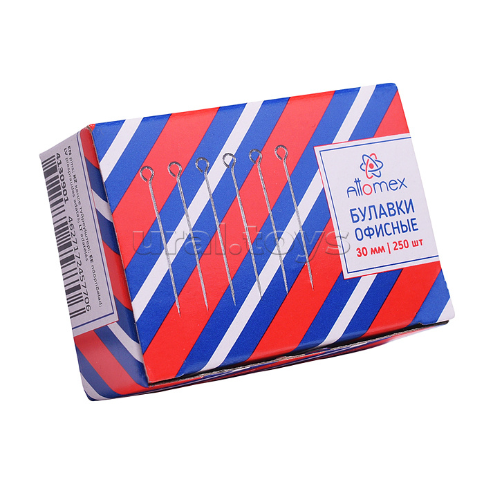 Булавки офисные "Attomex" 30 мм, 250 шт в картонной коробке