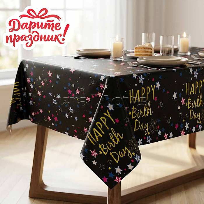 Скатерть "Звездный День Рождения" цвет чёрный, 137*274см
