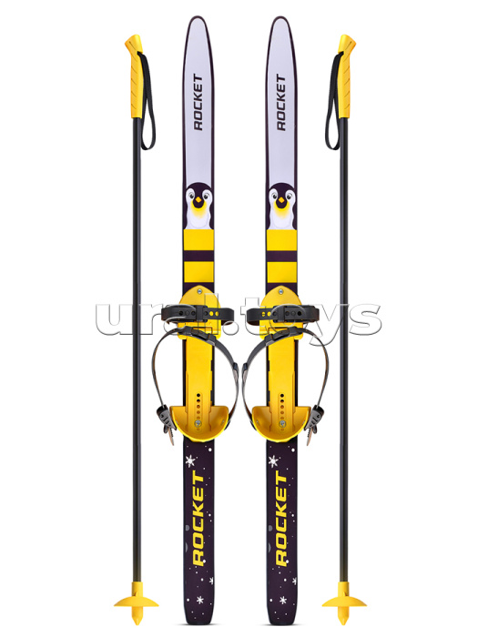 Лыжи детские "Пингвины" ROCKET SKI JUNIOR 90/90 см, универсальное крепление, с палками