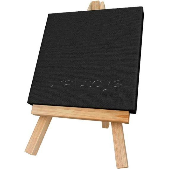 Мини мольберт с холстом на подрамнике 10x10 см грунтованный "Art" 100% хлопок 280 г/м², мелкое зерно, цвет черный, термоусадочная пленка