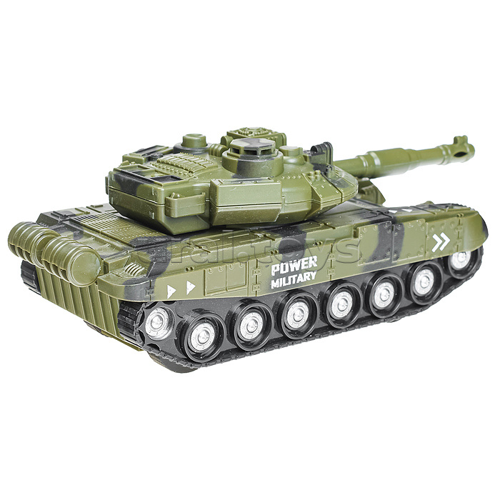 Автовоз "Военный" с танком, 1:16 (свет, звук) на батарейках, в коробке (зеленый)