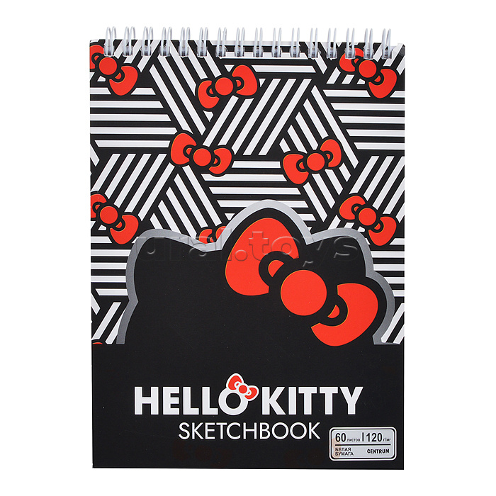 Скетчбук 60 л. "Hello Kitty" красный бант, формат А5, 60 листов, переплет гребень, расположение верхнее, офсет 120 г/м2, 100% белизны, обложка мелованный картон, размер 201х147