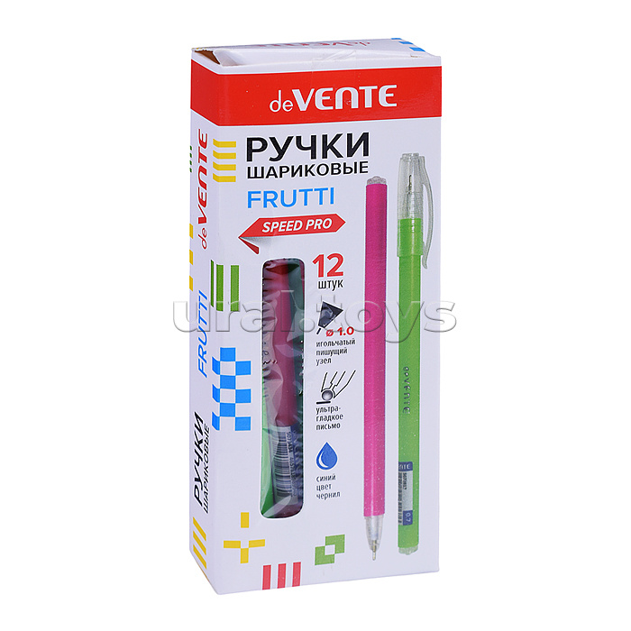 Ручка шариковая "Frutty" серия Speed Pro, d=1 мм, ультра гладкое письмо, чернила на масляной основе, игольчатый пишущий узел, цвета корпуса ассорти, сменный стержень, индивидуальная маркировка, синяя, в картонной коробке