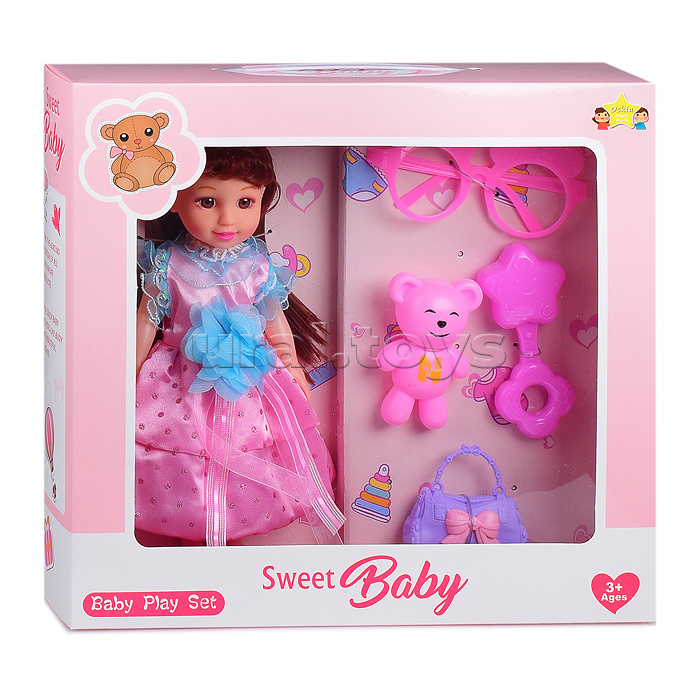 Кукла Женя (с аксессуарами и медвежонком) в коробке