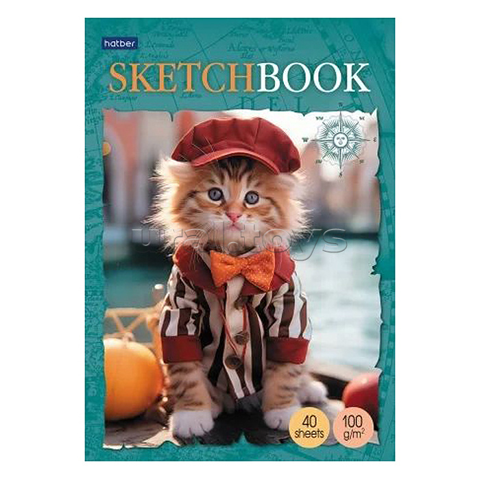 Блокнот SketchBook 40л А5ф "Котики-артисты" без линовки 100г/кв.м отрывная склейка.