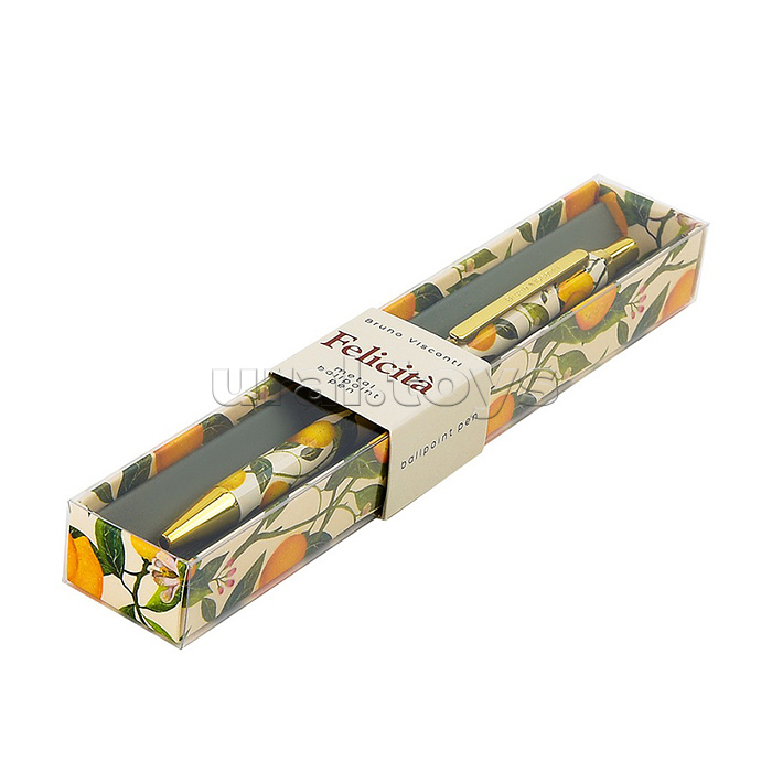 Ручка металлическая "Flora. Paradise. Lemons" шариковая, 0,7 мм, синяя, в подарочной упаковке