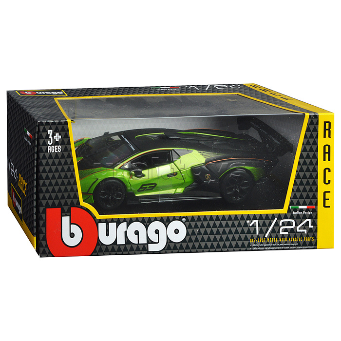 Гоночная машинка die-cast Lamborghini Essenza SCV12, 1:24, зеленая, открывающиеся двери