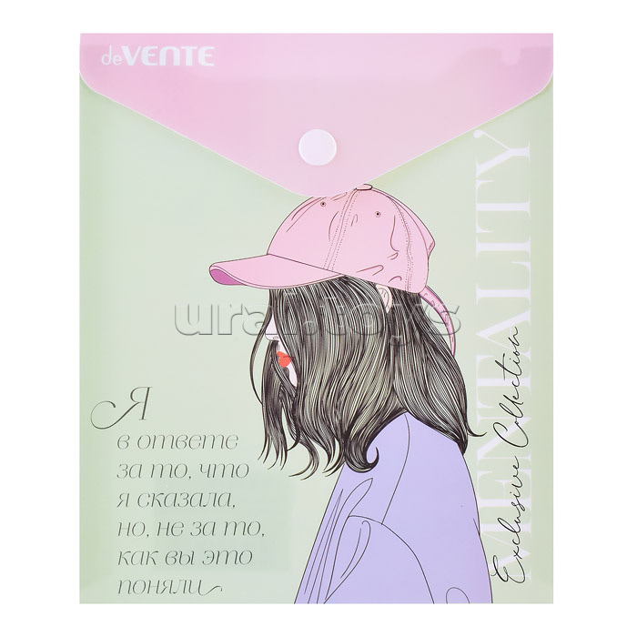 Папка-конверт на кнопке "Mentality" A6 (140x170 мм) 180 мкм, непрозрачная с рисунком, индивидуальная маркировка, 2 дизайна ассорти