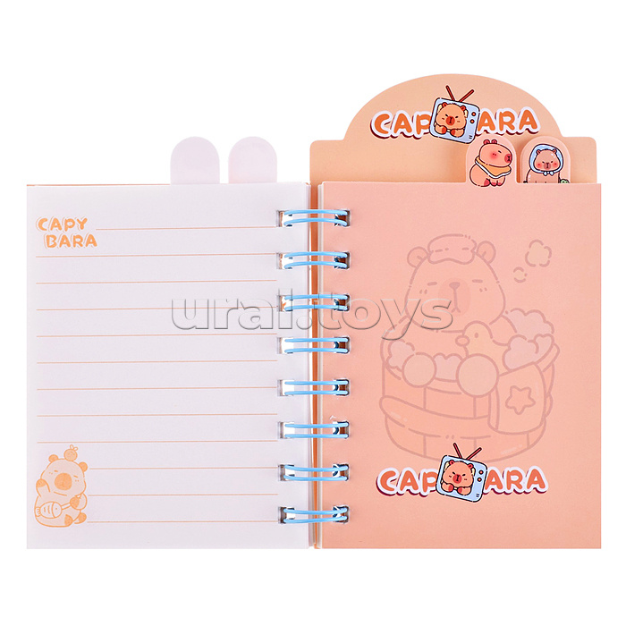 Блокнот на евроспирали "Капибара" 8,7х14,5 см, 80 л., линованный внутренний блок, с разделителями, плотность бумаги 75г/м2, 4 дизайна в ассортименте, ОПП-упаковка