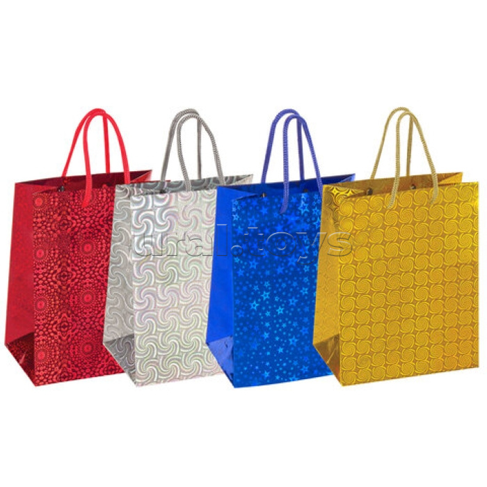 Пакет подарочный 18x10x23 см, голография, ассорти 4 цвета