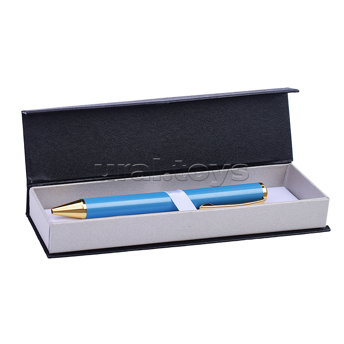 Ручка шариковая с поворотным механизмом TOP BL, синяя, пулевидный пиш.узел 1,0 мм, корпус металлический, сменный стержень 99 мм,  подарочная упаковка