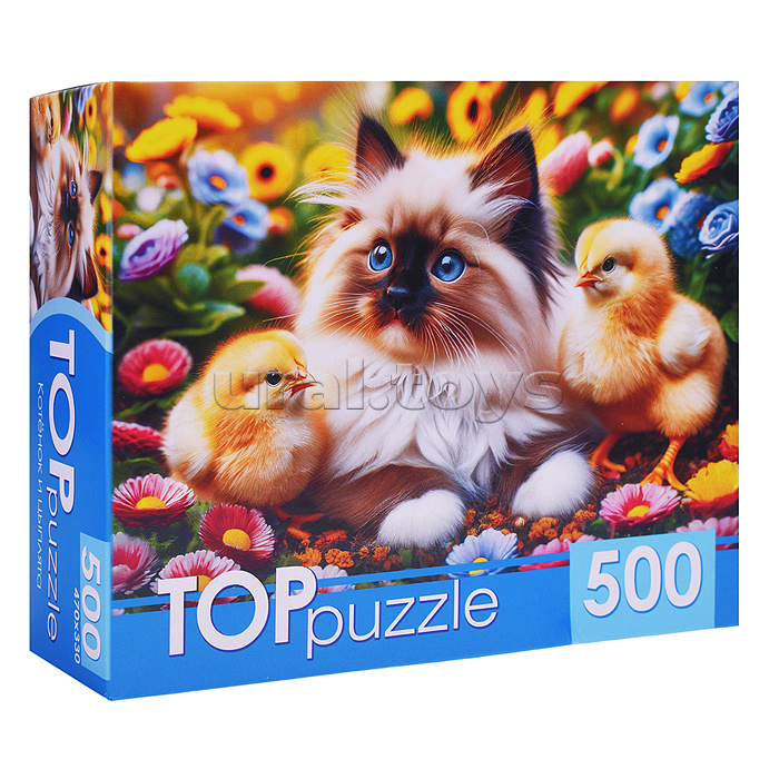Пазлы 500 TOPpuzzle "Котенок и цыплята"